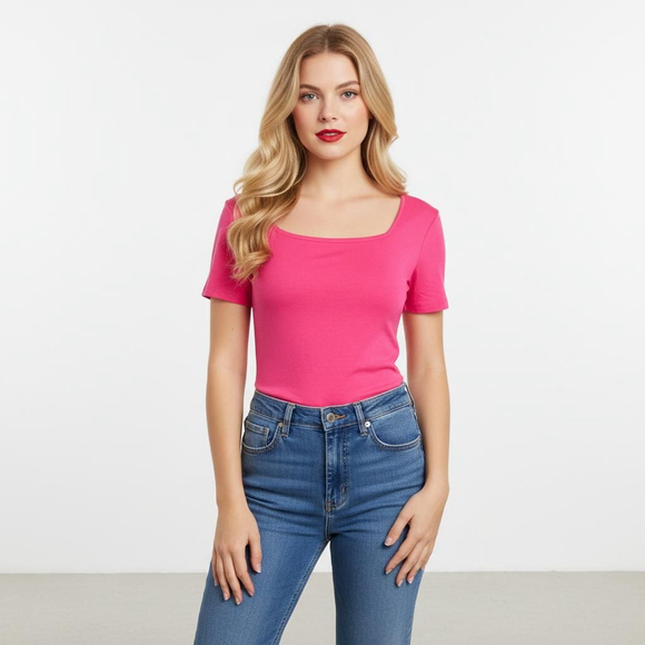 Mangopop Tops - Mango Pop Medium Hot Pink Square Neck T-shirt
